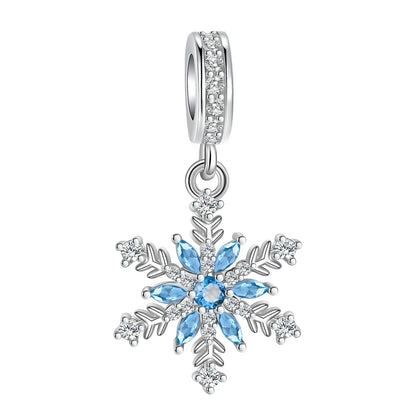 Sterling Silver 925 Skiing Penguin Charm with Geometric Snowflake Beads for Bracelets and Necklaces DIY Jewelry Gift