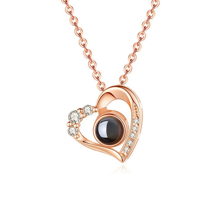 Custom Photo Projection Necklace Copper Pendant with Titanium Steel Chain for Women Rose Golden-07 45cm