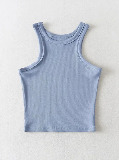 2025 Summer Women Solid Knit Cropped Tank Top Stretch