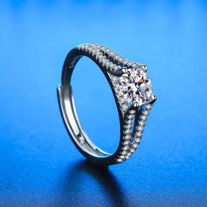 Elegant 925 Sterling Silver Heart Zircon Adjustable Ring for Women
