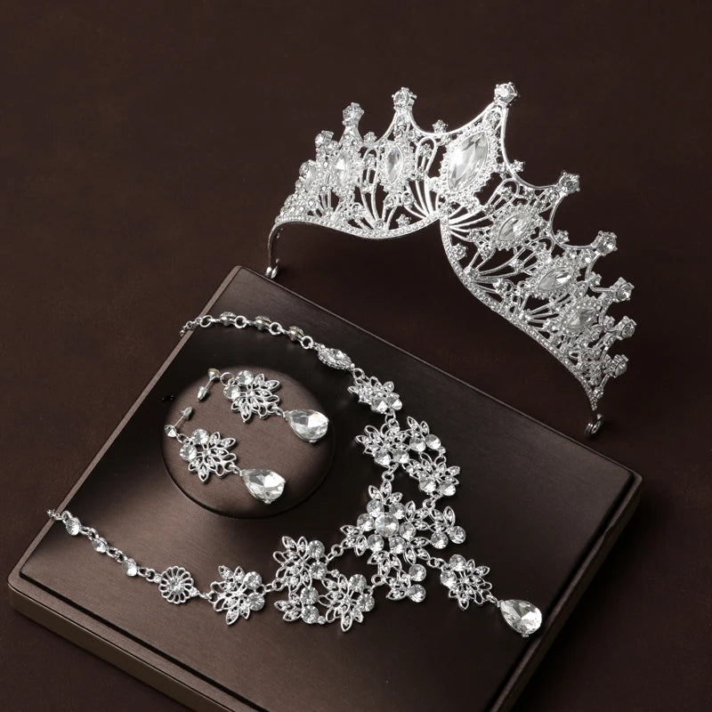 Itacazzo Gold Bridal Headwear Set with Crown, Necklace, and Earrings for Women