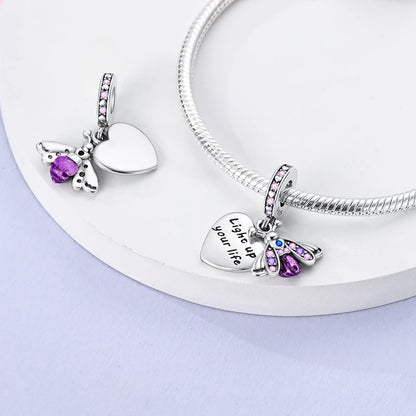 Glowing Firefly Butterfly Charm Bead 925 Sterling Silver Pendant for Bracelets