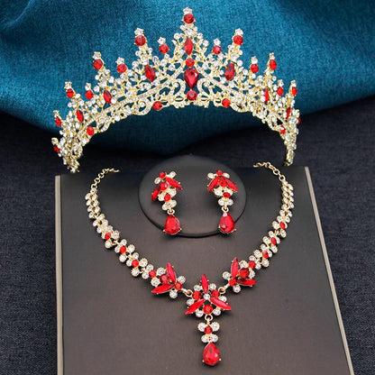 Elegant Silver Opal Blue Wedding Crown Jewelry Set for Women - Princess Tiaras, Earrings, and Necklace for Prom Gifts