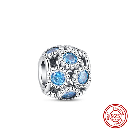 Sterling Silver Blue Zircon Feather Crown Moon Pendant Charm Bracelet Beads Y370 3mm-4mm