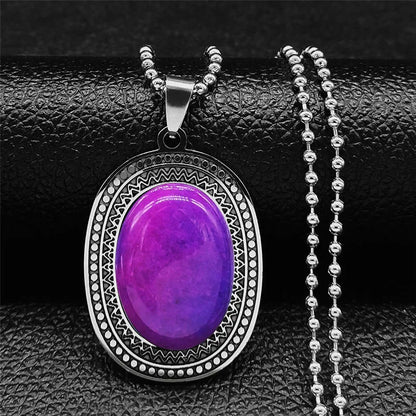 Stainless Steel Lapis Lazuli Long Bohemia Charm Necklace for Unisex Fashion Jewelry