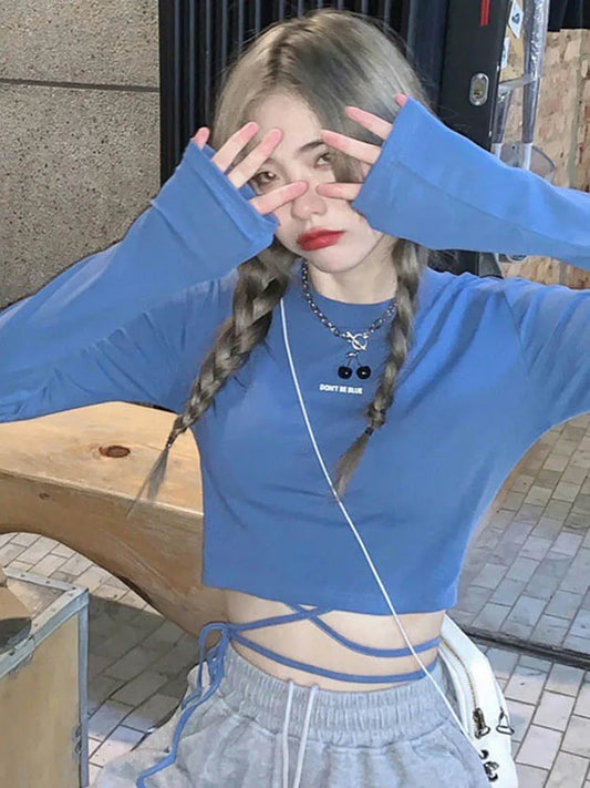 Sexy Crop Long Sleeve Bandage Top Harajuku Ulzzang Women