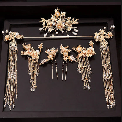Elegant Women's Hanfu Hair Combs Set for Traditional Chinese Weddings - Bridal Headdress and Jewelry Pins
