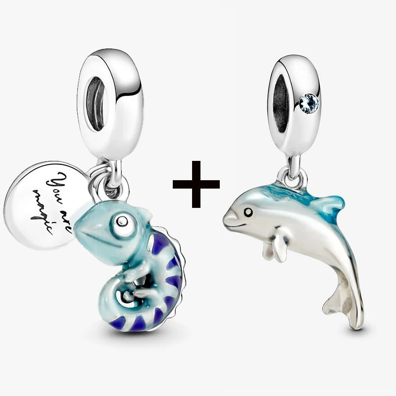 Chameleon and Turtle Pendant Beads for Charm Bracelets Jewelry Gift BD32
