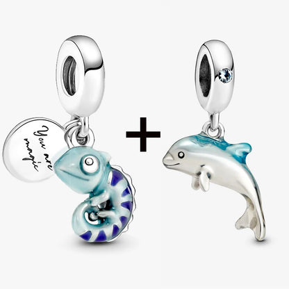 Chameleon and Turtle Pendant Beads for Charm Bracelets Jewelry Gift BD32