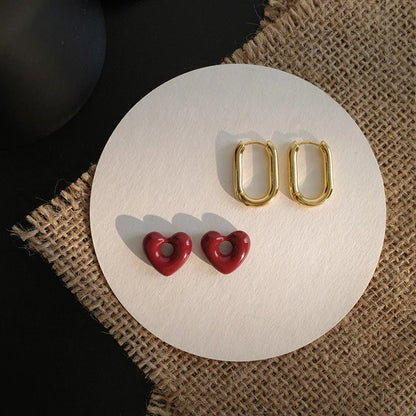 Chic Red Heart Drop Earrings for Women and Girls - Fashion Geometric Love Jewelry