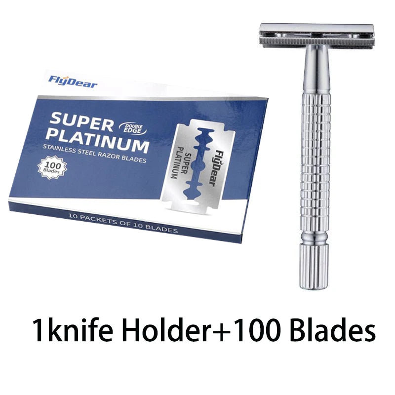 Razor Stainless Steel Double-Blade Razor for Men Shaving 1 Holder and 100 Blades