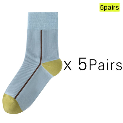 5 Pairs Womens Cotton Mid Calf Seamless Ventilated Socks