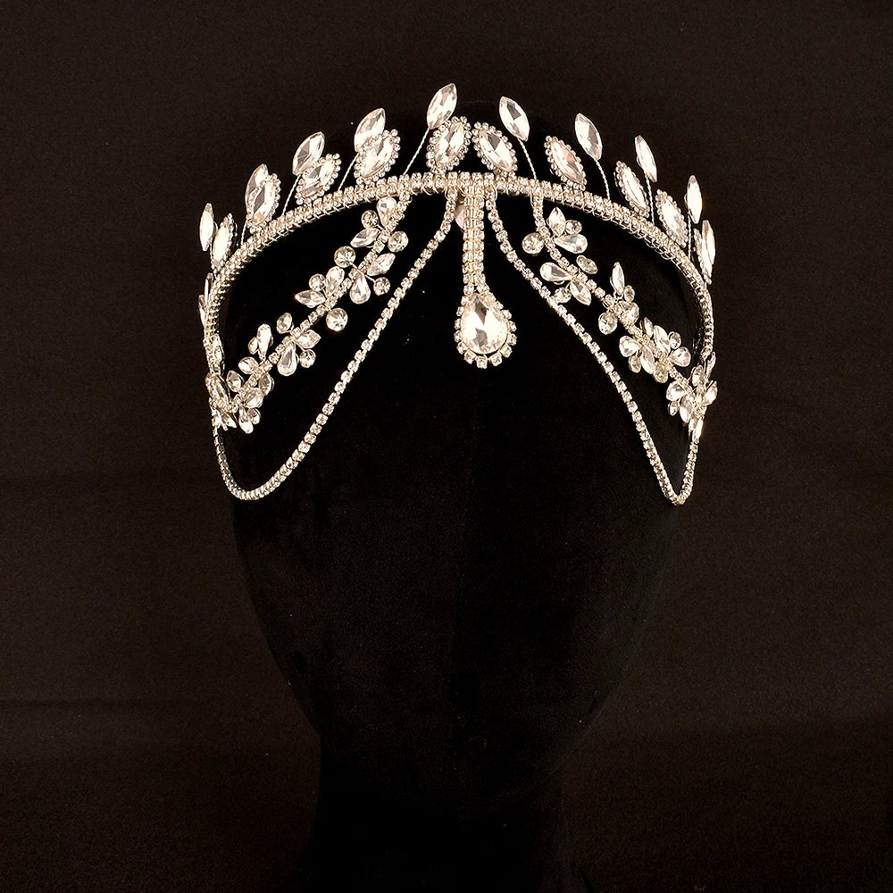 Elegant Rhinestone Wedding Tiara Silver Crystal Bride Headband