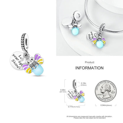 Authentic Luminous Firefly Bee Light Bulb Charm Ring Earrings 925 Sterling Silver DIY Jewelry Gift