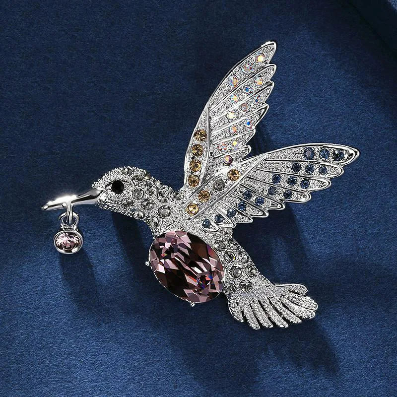 Elegant Crystal Hummingbird Brooch for Women - Versatile Zinc Alloy Corsage Pin for Banquets