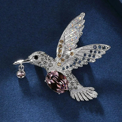 Elegant Crystal Hummingbird Brooch for Women - Versatile Zinc Alloy Corsage Pin for Banquets