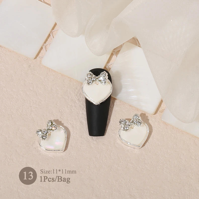 Elegant Gold Silver Metal Bowknot Nail Charm 3D Rhinestone Decor for DIY Manicure Art