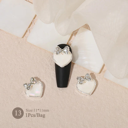 Elegant Gold Silver Metal Bowknot Nail Charm 3D Rhinestone Decor for DIY Manicure Art