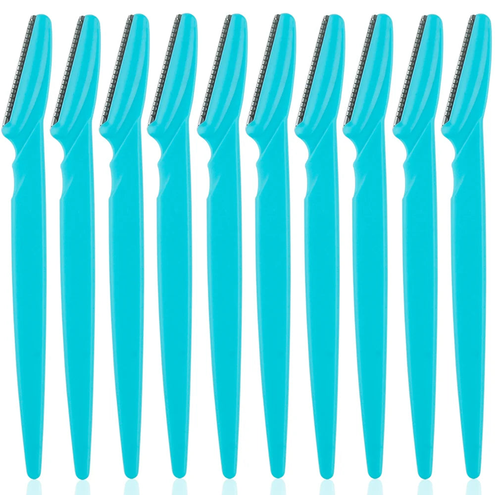 Portable 3/4/10Pcs Eyebrow Trimmer Face Blade Shaver Tools 10pcs Blue