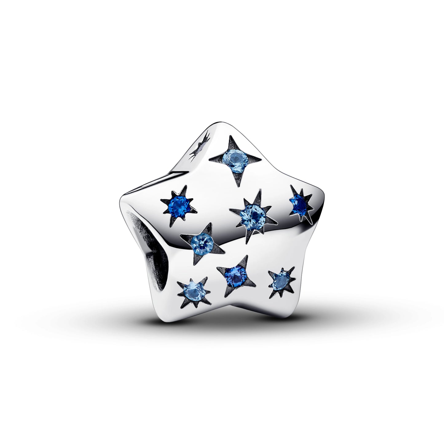 Sterling Silver Pave Star Crescent Moon Bead Bracelet