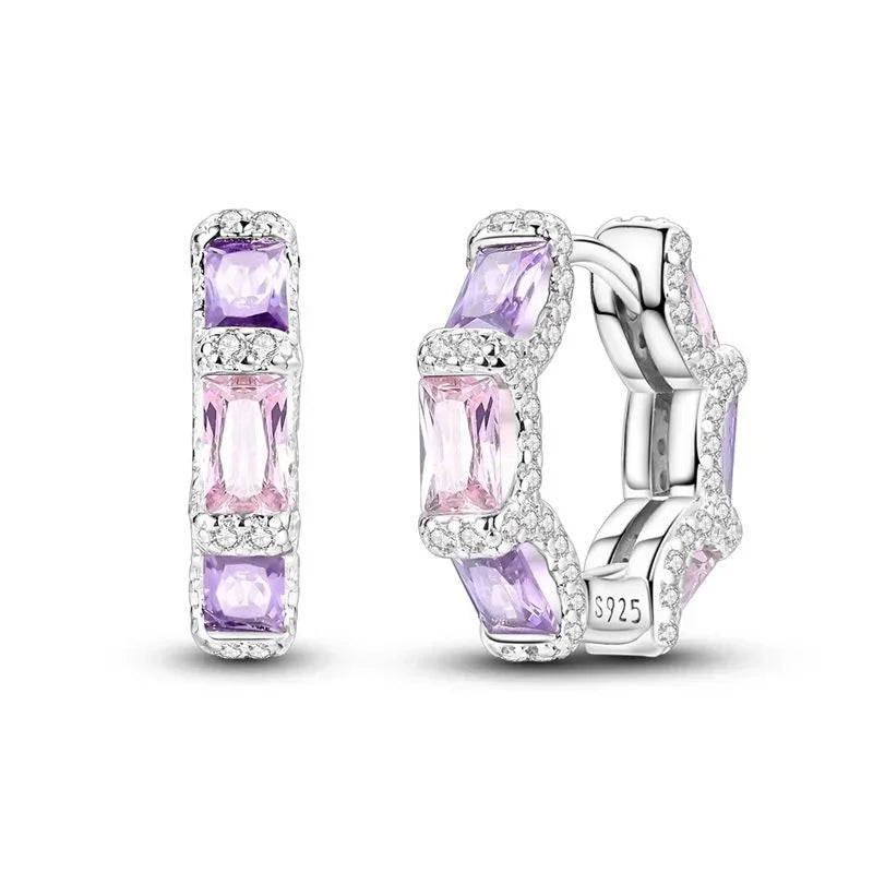 Luxury Colorful 925 Sterling Silver Hoop Earrings with Zircon Heart and Apple Pendants Birthday Gift for Women