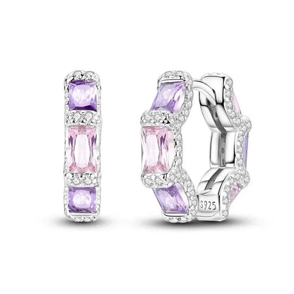 Luxury Colorful 925 Sterling Silver Hoop Earrings with Zircon Heart and Apple Pendants Birthday Gift for Women