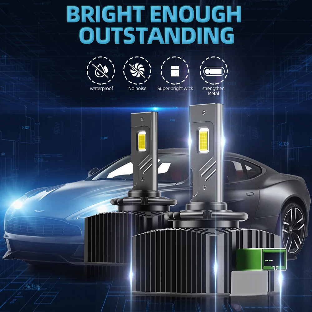 D1S D2S D3S D4S D5S Turbo LED Headlight Bulbs 60000LM 6500K White Canbus Plug and Play with Double Copper Tube 2PCS