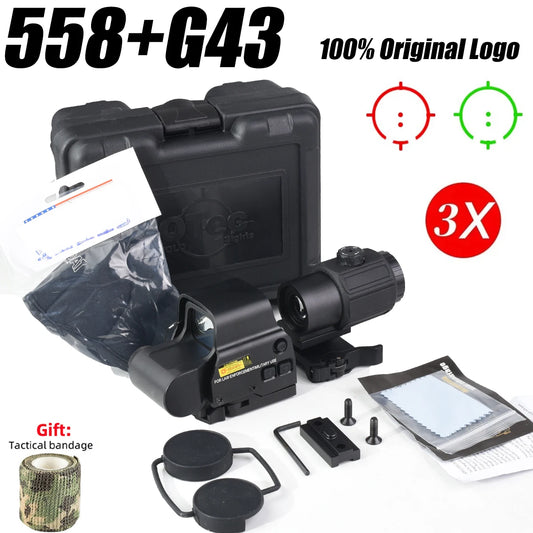 E*T*CH 558 Holographic Red Green Dot Sight Collimator Tactical 3X 5X Magnifier Combo for Hunting and Airsoft Riflescope