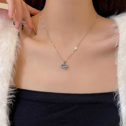 Korean Fashion Vintage Blue Crystal Pendant Necklace