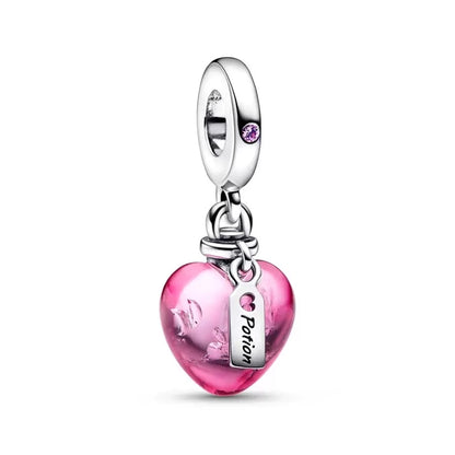 Pink Hot Air Balloon Daisy Murano Glass Charm for European Silver Bracelet SS1454