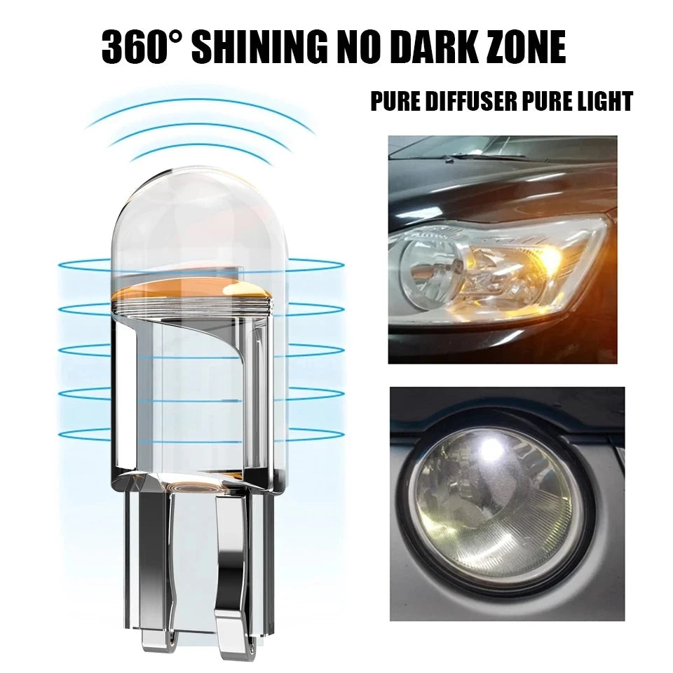 Universal Car LED T10 W5W Canbus Glass COB 6000K Dome Reading License Plate Light Bulb 12V White Blue Red
