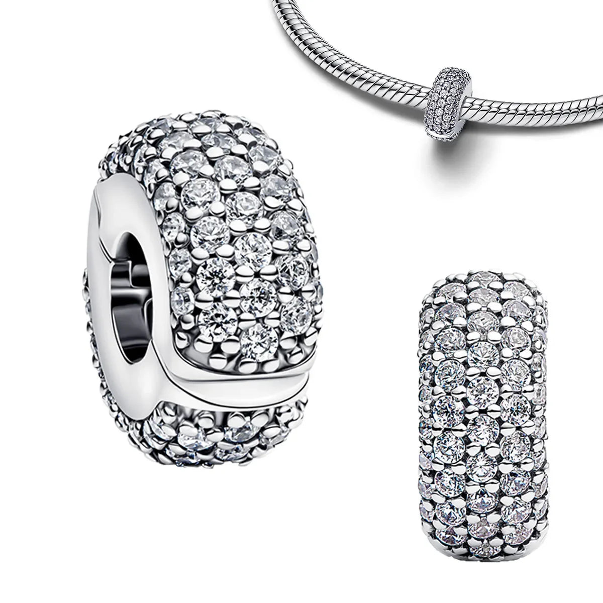 925 Sterling Silver Golden Geometry Charm Set with Heart Star Zircon Beads for DIY Womens Jewelry Gift