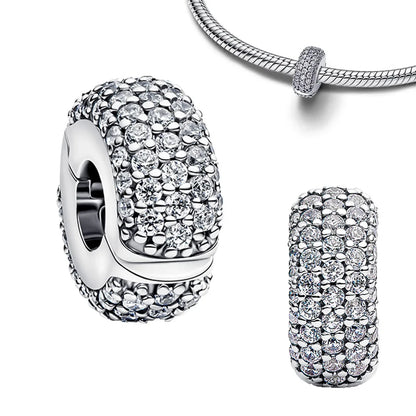 925 Sterling Silver Golden Geometry Charm Set with Heart Star Zircon Beads for DIY Womens Jewelry Gift