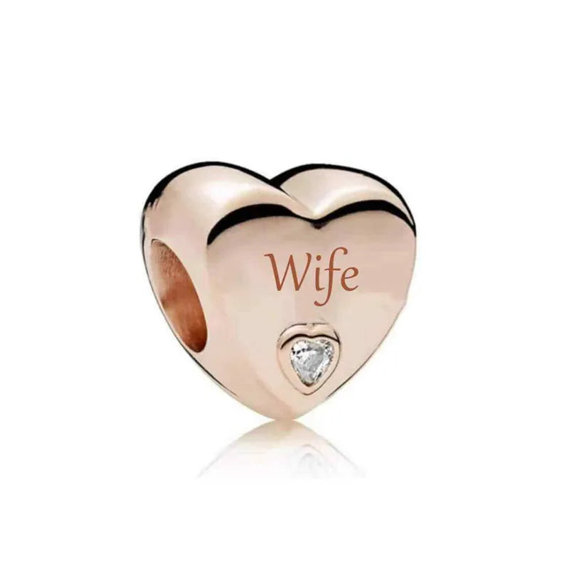 European Rose Gold Heart Charm Bead for Women Perfect for Mother's Day Bracelet and Necklace Jewelry