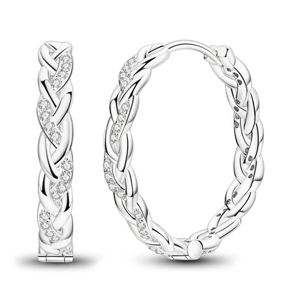 925 Sterling Silver Zirconia Hoop Earrings for Women Engagement Birthday Gift KTE454
