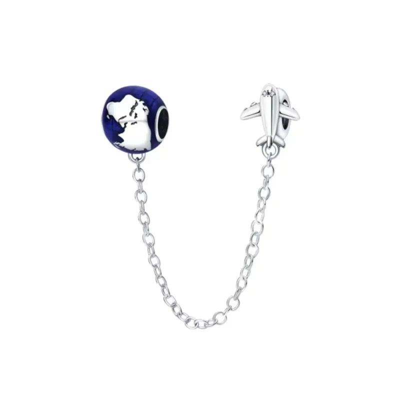 925 Silver Travel Globe Airplane Charm For Bracelet