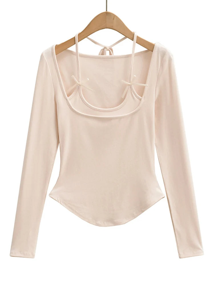 Dozw Korean Cropped Halter Top For Women With Bow Tie Chic