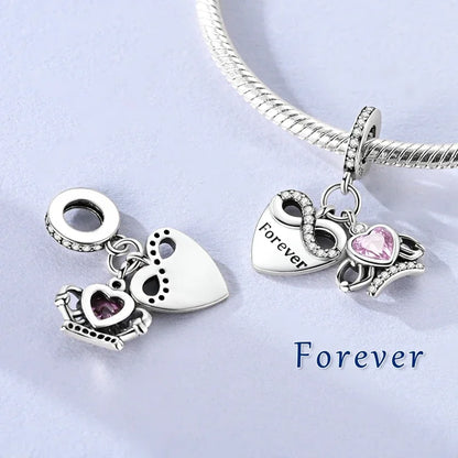 Sterling Silver Cat and Flower Heart Charm for DIY Bracelet Jewelry KTC1685