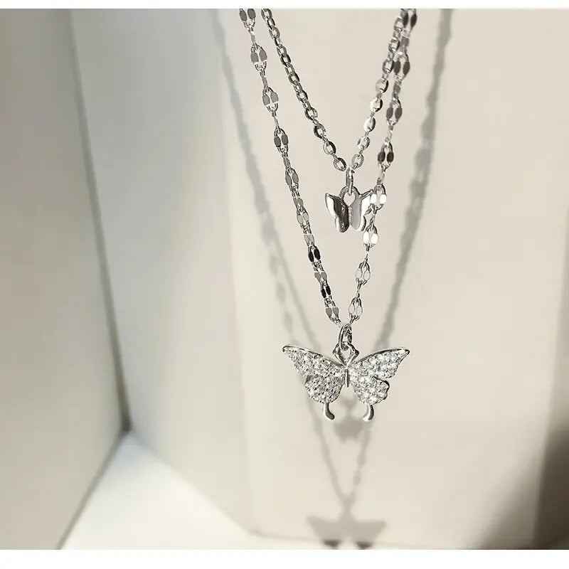 Sparkling Double Layer Butterfly Necklace for Women Exquisite Jewelry for Parties and Gifts 80200101