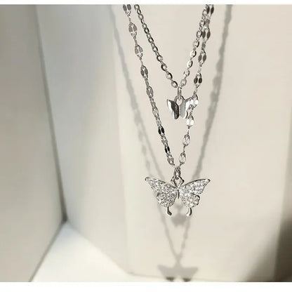 Sparkling Double Layer Butterfly Necklace for Women Exquisite Jewelry for Parties and Gifts 80200101