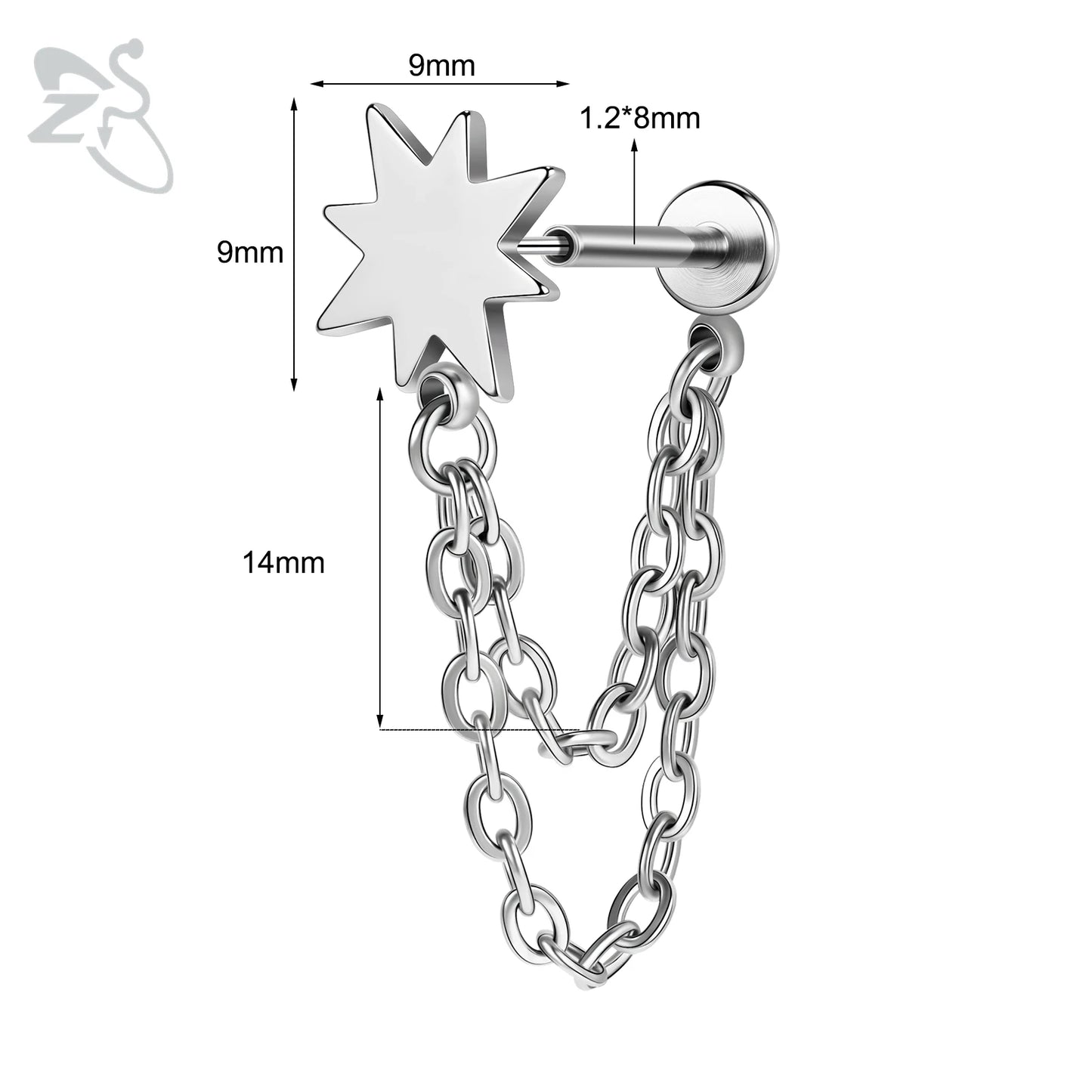 ZS 16G Stainless Steel Stud Earrings for Women and Girls with CZ Crystal Tassel Drop Design