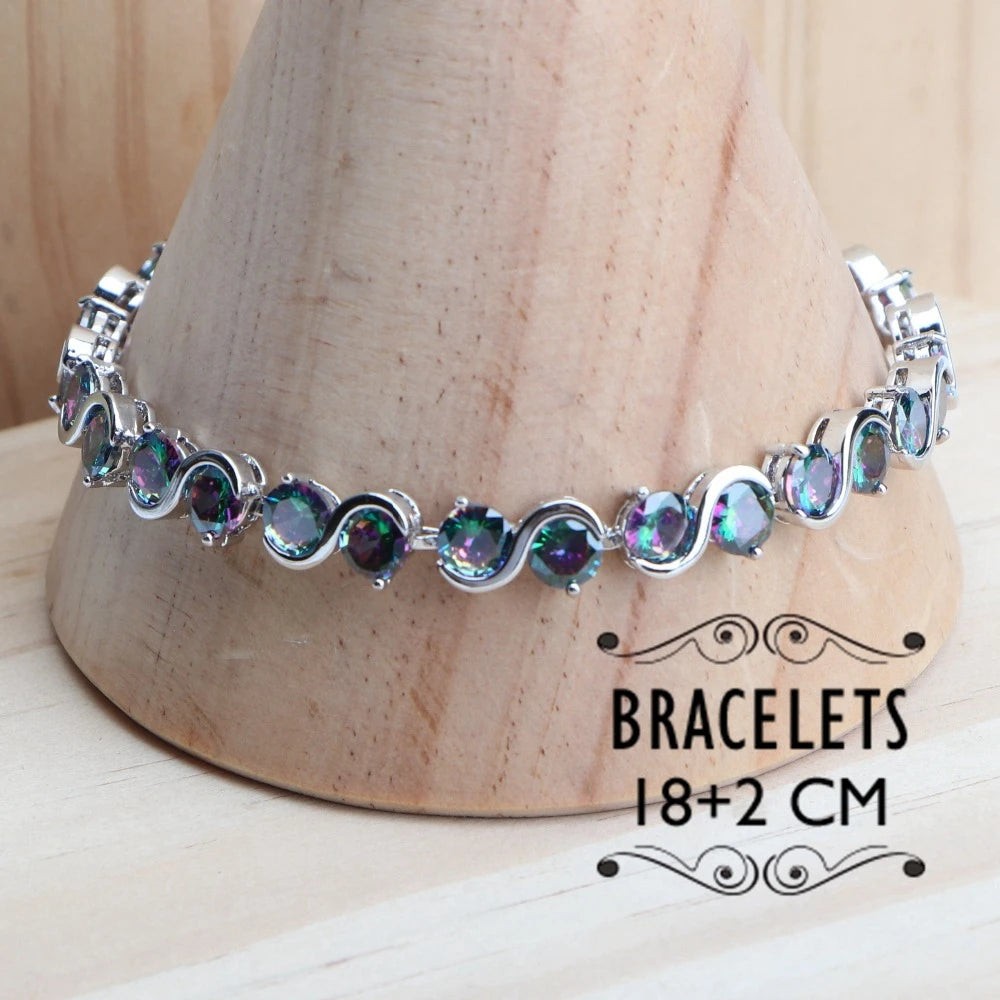 925 Sterling Silver Bridal Jewelry Set with Magic Rainbow Zircon Stones