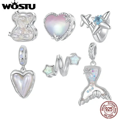 WOSTU 925 Sterling Silver Aurora Butterfly Heart Charm Beads with CZ Stones