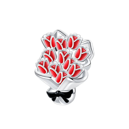 925 Sterling Silver Colorful Flower Charms with Zircon Roses Tulips and Daisies for DIY Necklace and Bracelet Jewelry Gifts