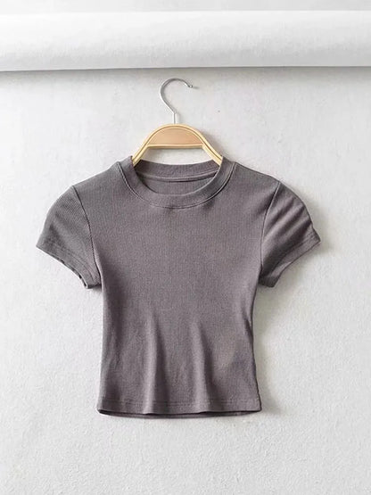 Dozw Women Crop Top Slim Elastic Short Sleeve Summer Tee