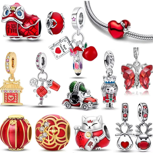 925 Sterling Silver Festive Cookie House Heart Nutcracker Dangle Charm for DIY Christmas Tree and Original Bracelet Gift