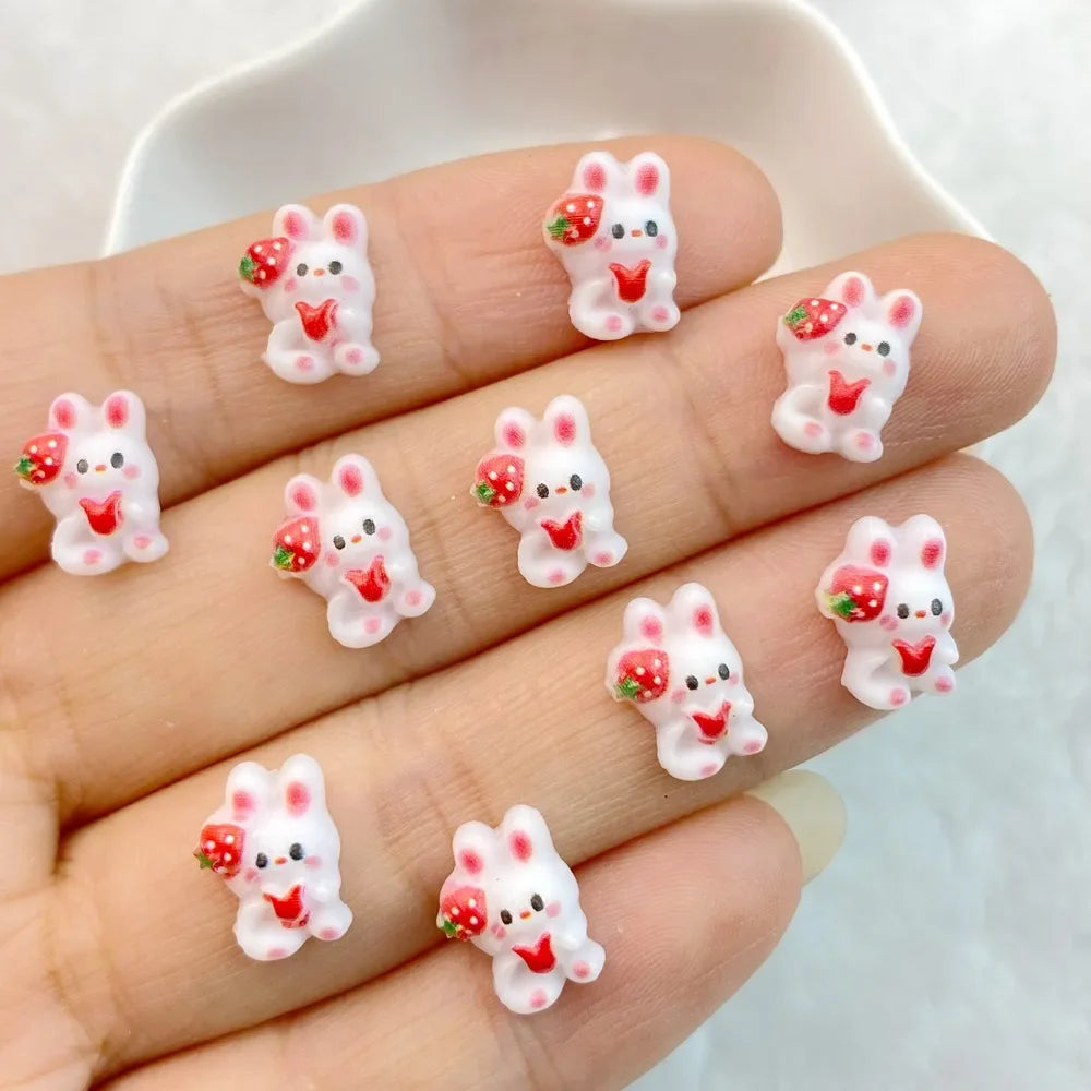 Charming Strawberry Rabbit Nail Art Decorations Set Resin 3D DIY Manicure Accessories 30 Pieces