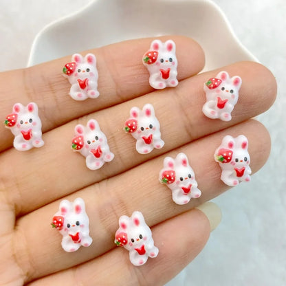 Charming Strawberry Rabbit Nail Art Decorations Set Resin 3D DIY Manicure Accessories 30 Pieces