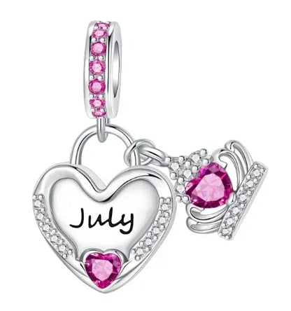 Sparkling Birthstone Heart Charm 925 Sterling Silver Pendant Bead for Mom DIY Jewelry Gift