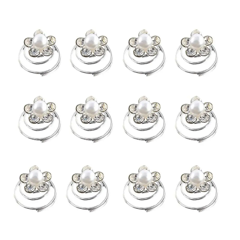 Elegant Bridal Rhinestone Spiral Hair Pins with Crystal Flowers for Wedding Hairstyles